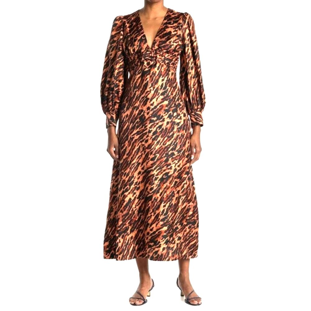 SANDRO Animal Printed Long Sleeve Dress Wildcat Fawn  40 Size 8 NWT